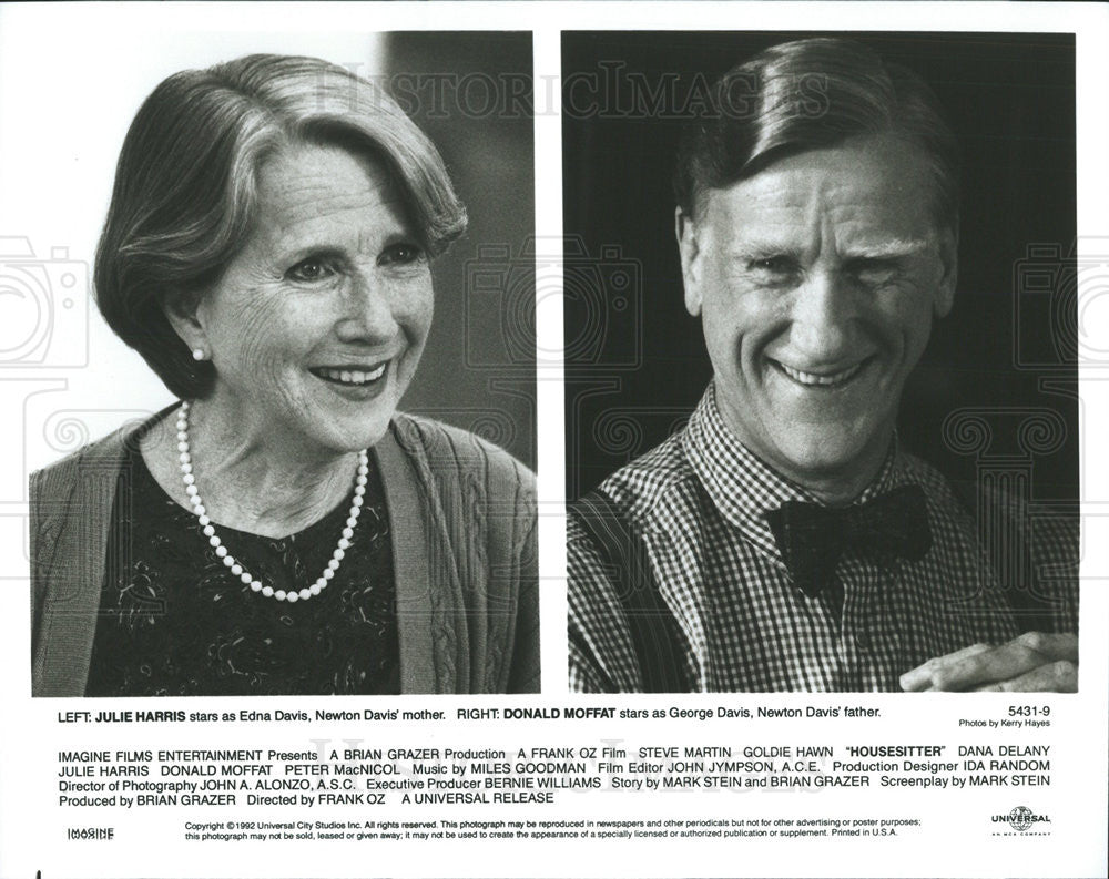 1992 Press Photo Julie Harris and Donald Moffat star in &quot;Housesitter&quot; - Historic Images