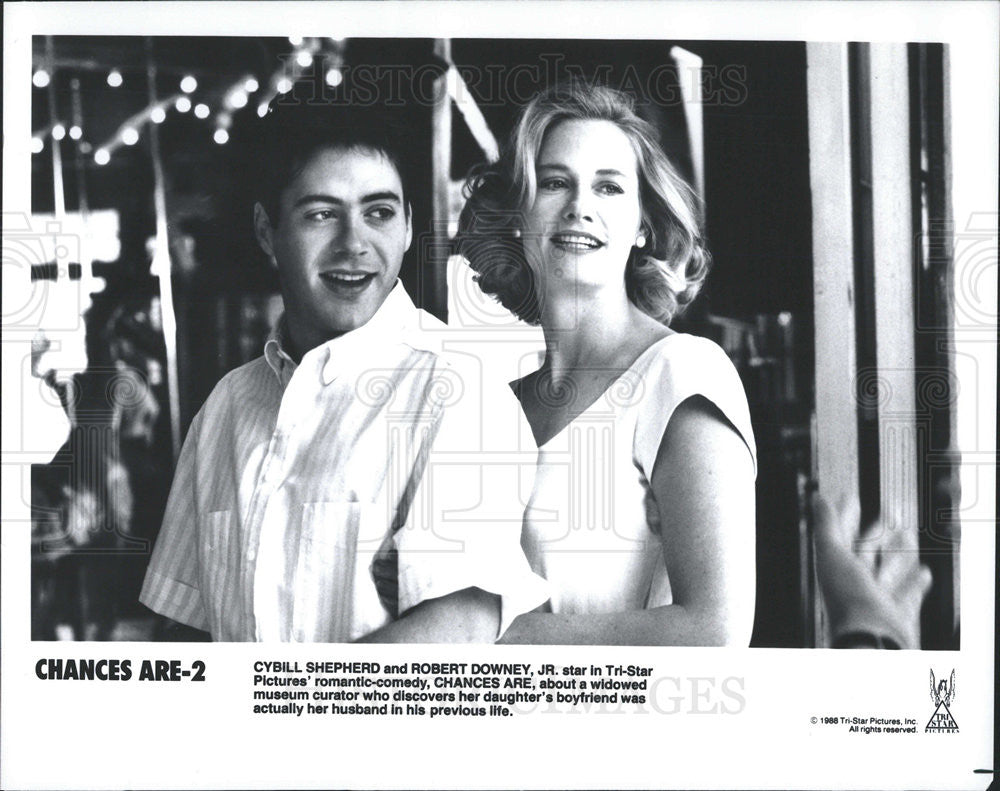 1988 Press Photo Cybill Shepherd &amp; Robert Downey Jr. Star In &quot;Chances Are - 2&quot; - Historic Images