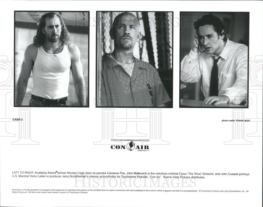 1997 Press Photo Nicolas Cage, John Malkovich and John Cusack In &quot;Con Air&quot; - Historic Images