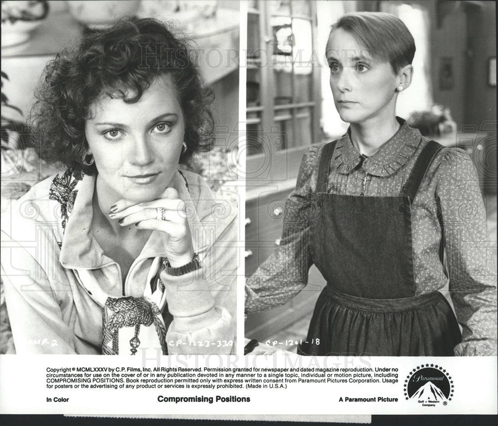 1985 Press Photo Joan Allen and Mary Beth Hurt star in &quot;Compromising Positions&quot; - Historic Images