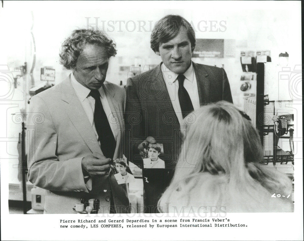 1983 Press Photo Gerard Depardieu Actor Pierre Richard Les Comperes French Film - Historic Images