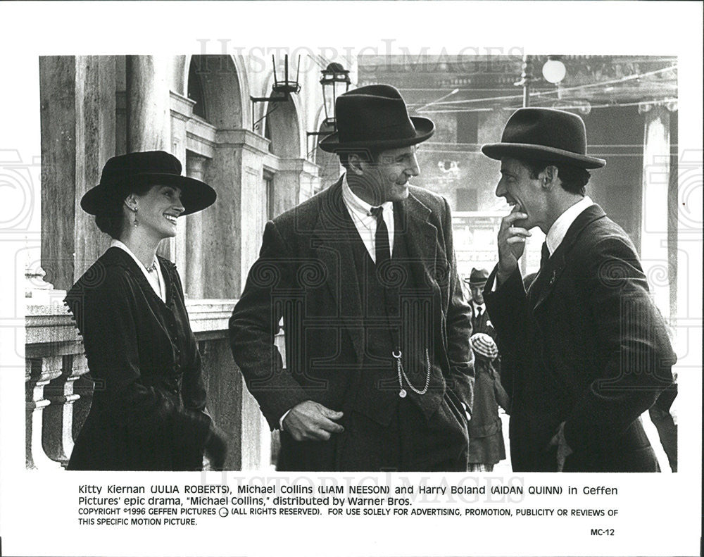 1996 Press Photo Julia Roberts, Liam Neeson, Aidan Quinn in &quot;Michael Collins&quot; - Historic Images