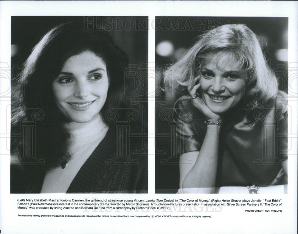 1986 Press Photo Mary Elizabeth Mastrantonio, Helen Shaver &quot;The Color Of Money&quot; - Historic Images