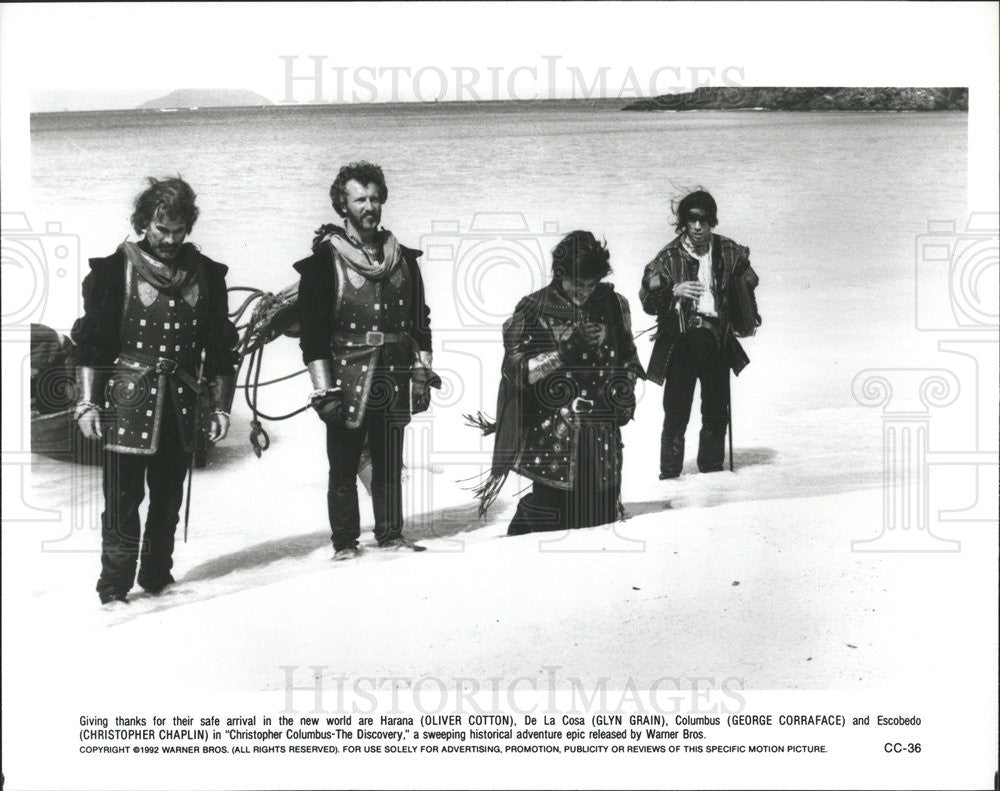 1992 Press Photo Oliver Cotton, Glyn Grain &quot;Christopher Columbus -The Discovery&quot; - Historic Images