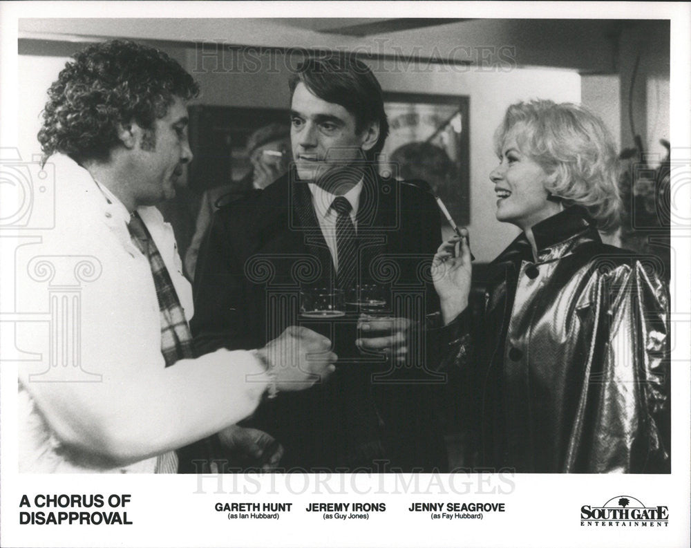 Press Photo Gareth Hunt, Jeremy Irons &amp; Jenny Seagrove,  A Chorus Of Disapproval - Historic Images