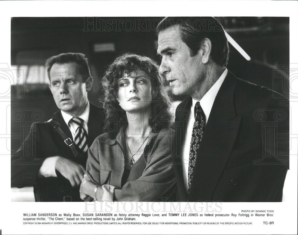 1994 Press Photo William Sanderson, Susan Sarandon &amp; Tommy Lee Jones,The Client - Historic Images