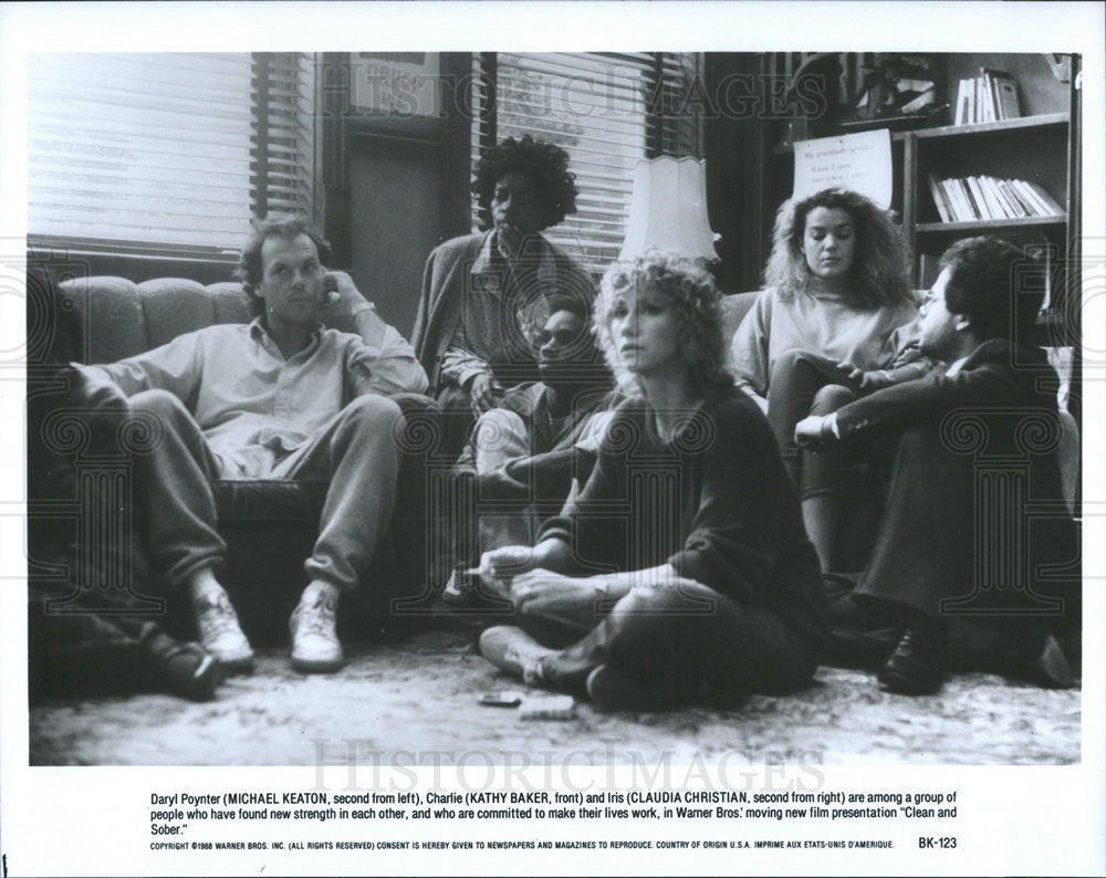 1988 Press Photo Michael Keaton, Kathy Baker, Claudia Christian &quot;Clean &amp; Sober&quot; - Historic Images