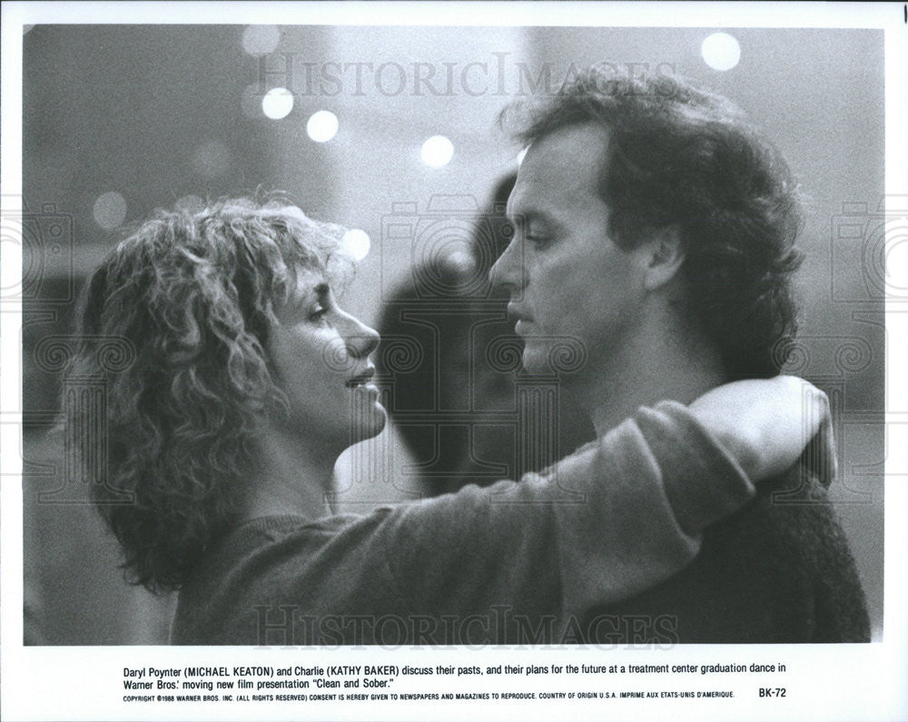 1988 Press Photo Michael Keaton, Kathy Baker in &quot;Clean And Sober&quot; - Historic Images