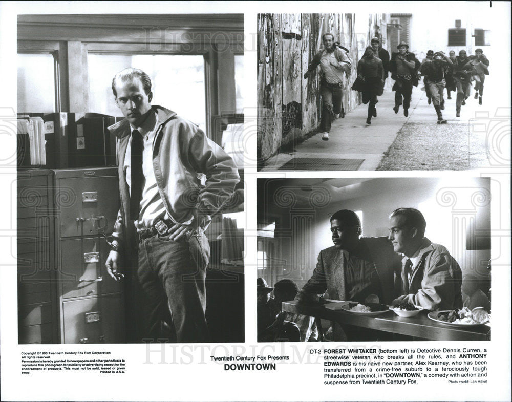 1990 Press Photo Forest Whitaker &amp; Anthony Edwards Star In &quot;Downtown&quot; - Historic Images