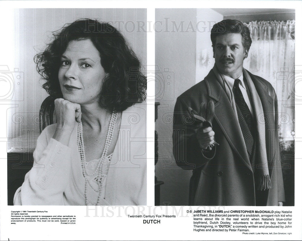 1991 Press Photo JoBeth Williams &amp; Christopher McDonald Star In Dutch - Historic Images