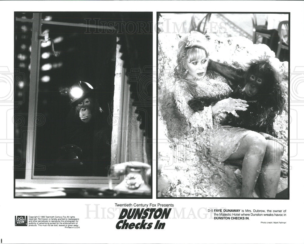 1995 Press Photo Dunston Checks In Film Actress Faye Dunaway With Orangutan - Historic Images