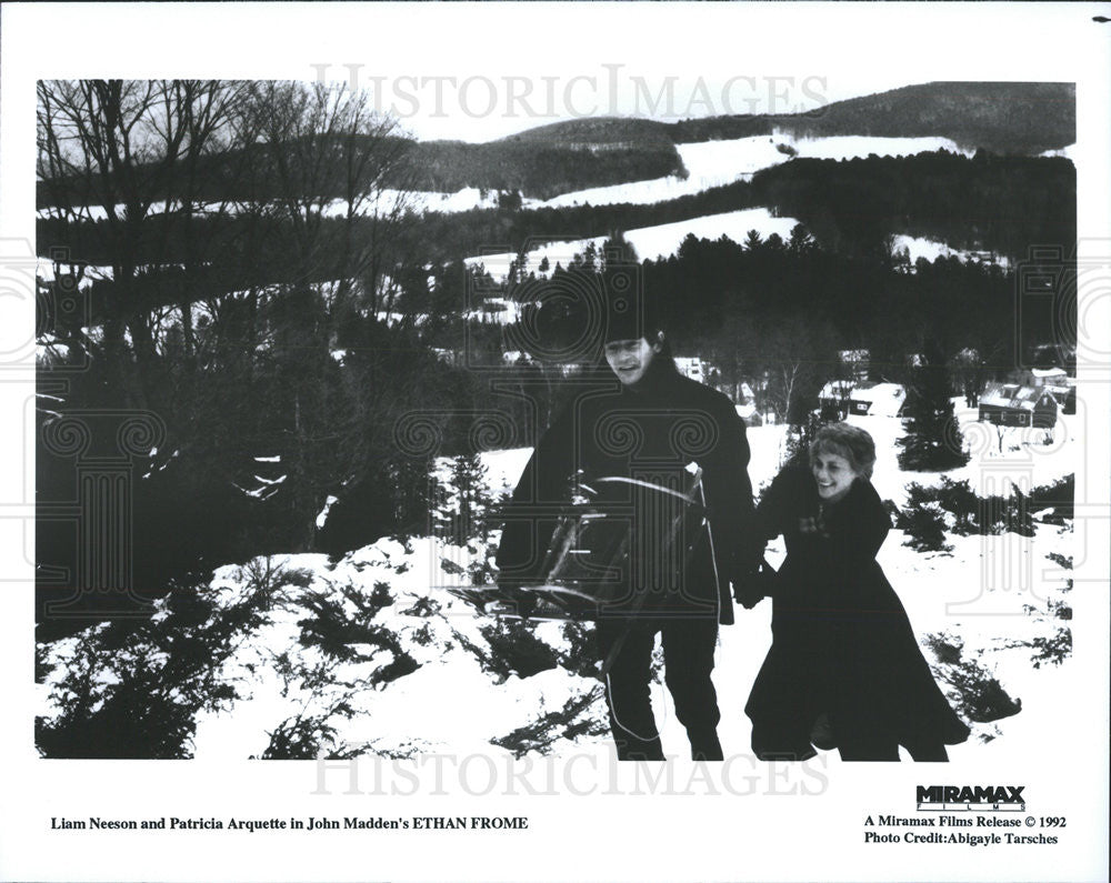 1992 Press Photo Liam Neeson Actor Patricia Arquette Actress Ethan Frome Movie - Historic Images