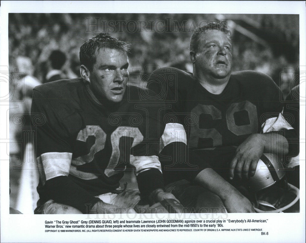 1988 Press Photo Dennis Quaid &amp; John Goodman Star In &quot;Everybody&#39;s All-American&quot; - Historic Images