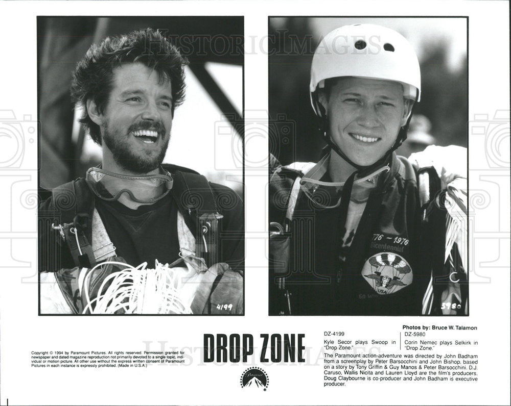 1994 Press Photo Kyle Secor and Corin Nemec star in &quot;Drop Zone&quot; - Historic Images