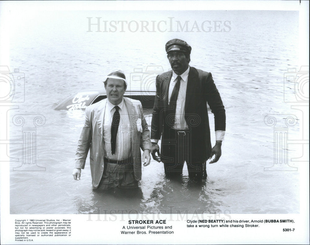 1983 Press Photo Ned Beatty And Bubba Smith Star In &quot;Stroker Ace&quot; - Historic Images