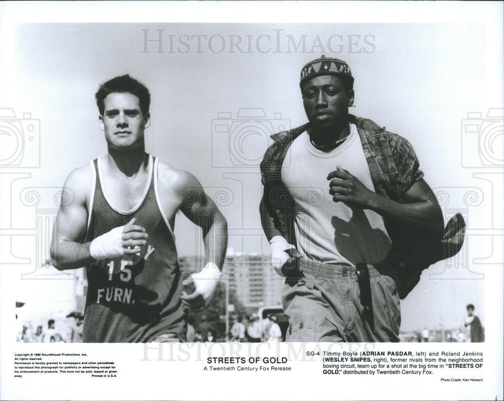 1986 Press Photo Adrian Pasdar Actor Wesley Snipes Dramatic Film Streets Of Gold - Historic Images