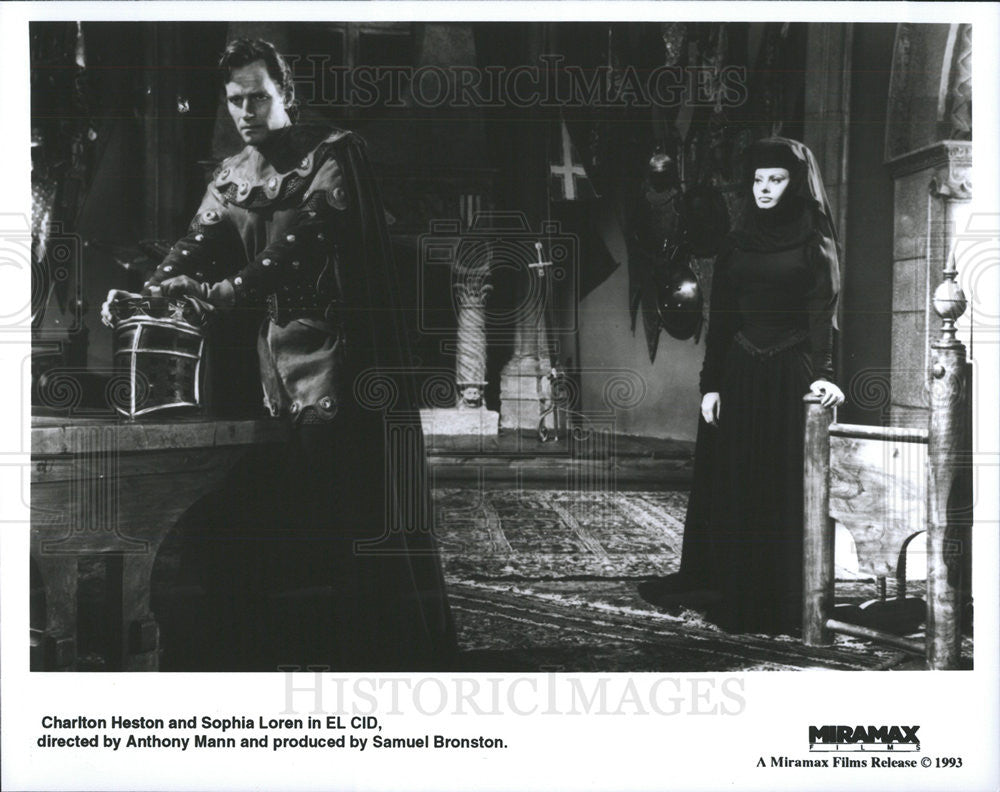1961 Copy 1993 Press Photo Charlton Heston Actor Sophia Loren Actress El Cid - Historic Images