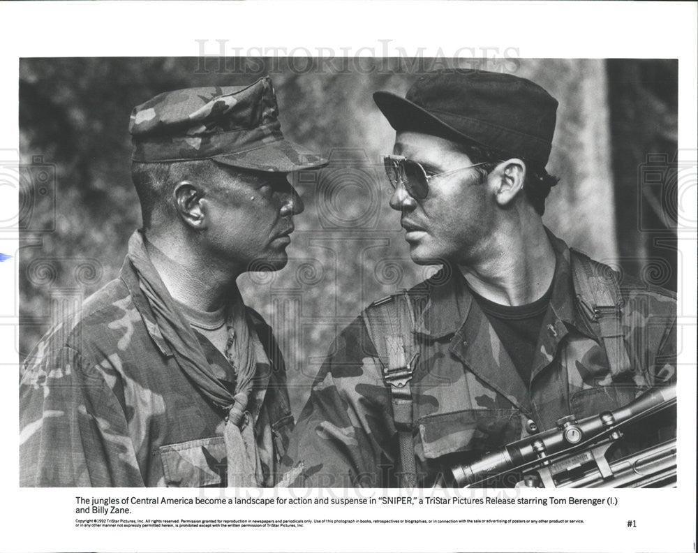 1992 Press Photo Tom Berenger And Billy Zane Star In &quot;Sniper&quot; - Historic Images