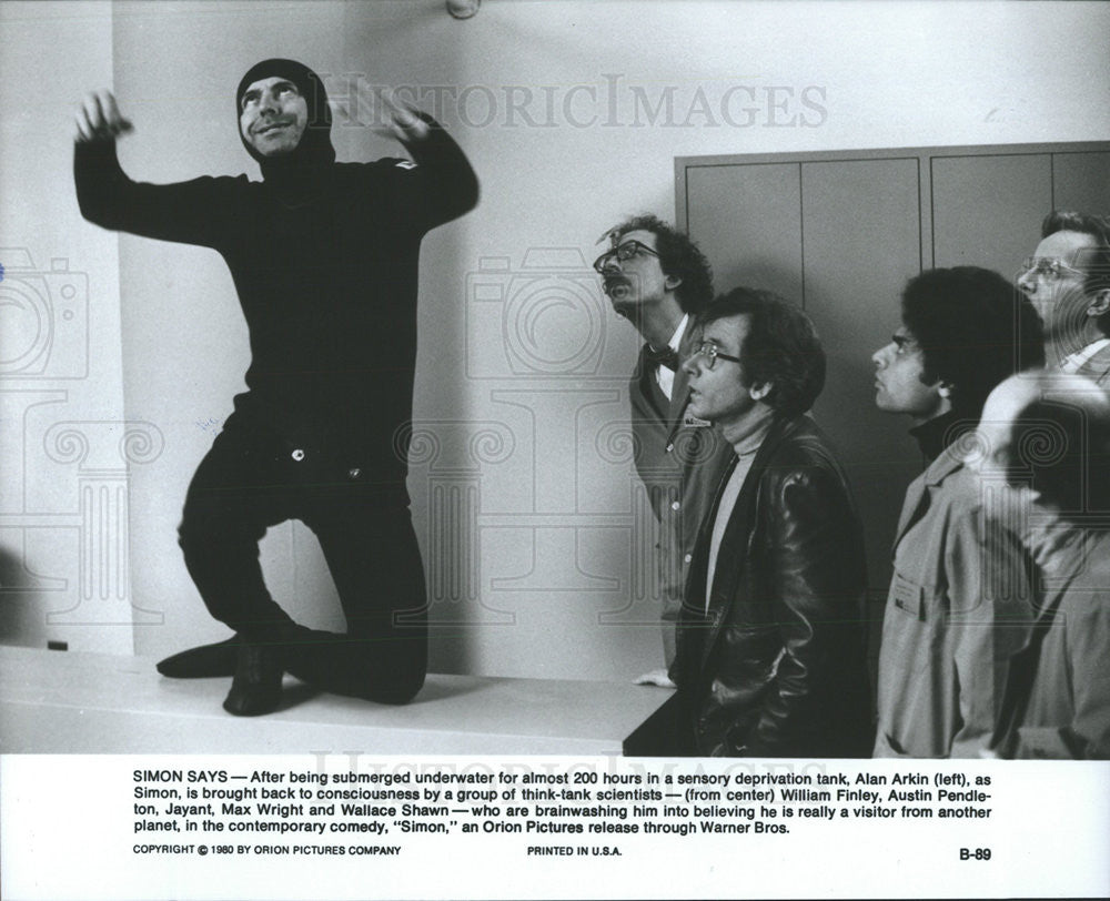 1980 Press Photo Alan Arkin, William Finley, Austin Pendleton In "Simon" - Historic Images