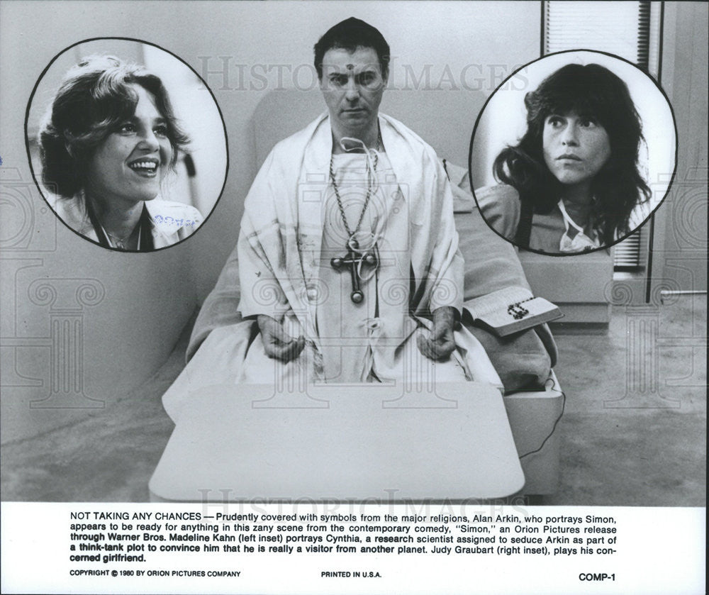 1980 Press Photo Madeline Kahn, Alan Arkin & Judy Graubart Star In "Simon" - Historic Images