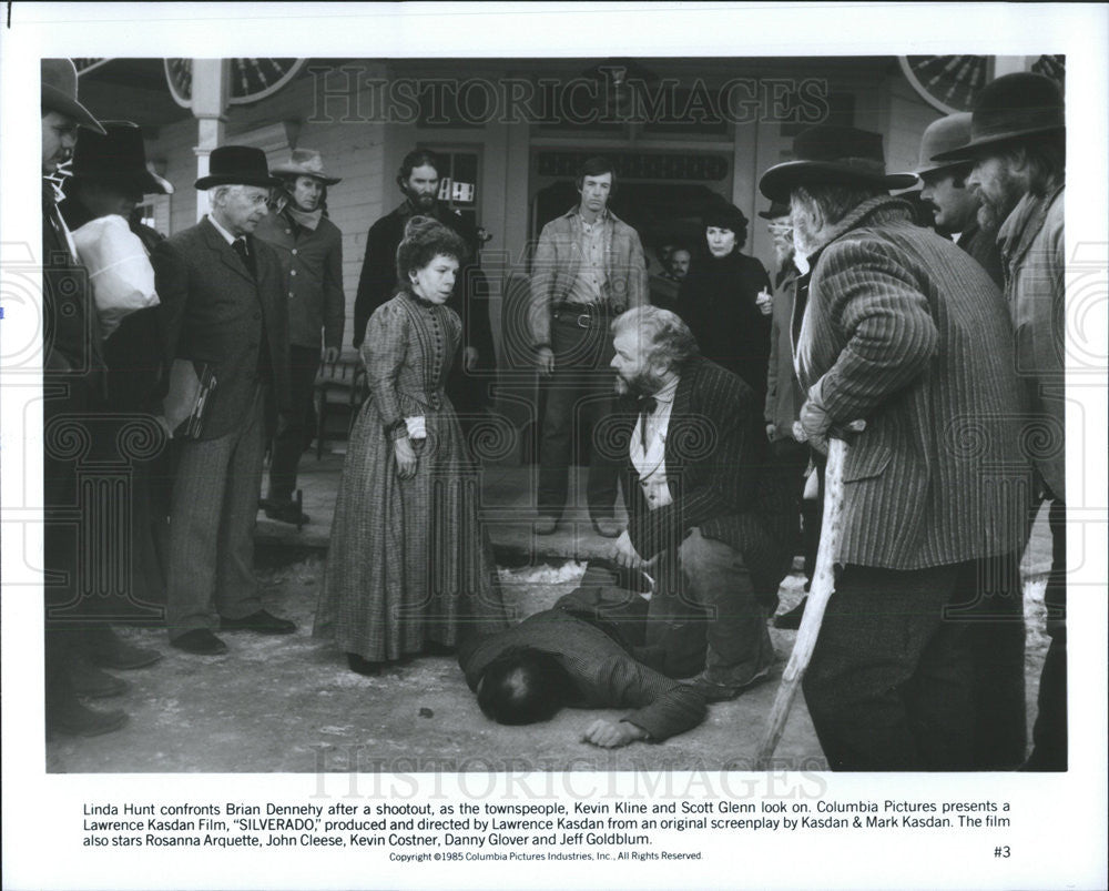 1985 Press Photo Linda Hunt, Brian Dennehy, Kevin Kline, Scott Glenn, Silverado - Historic Images