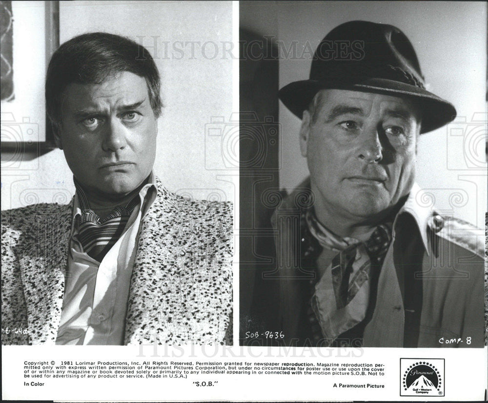 1981 Press Photo Larry Hagman &amp; Robert Webber Star In &quot;S.O.B.&quot; - Historic Images