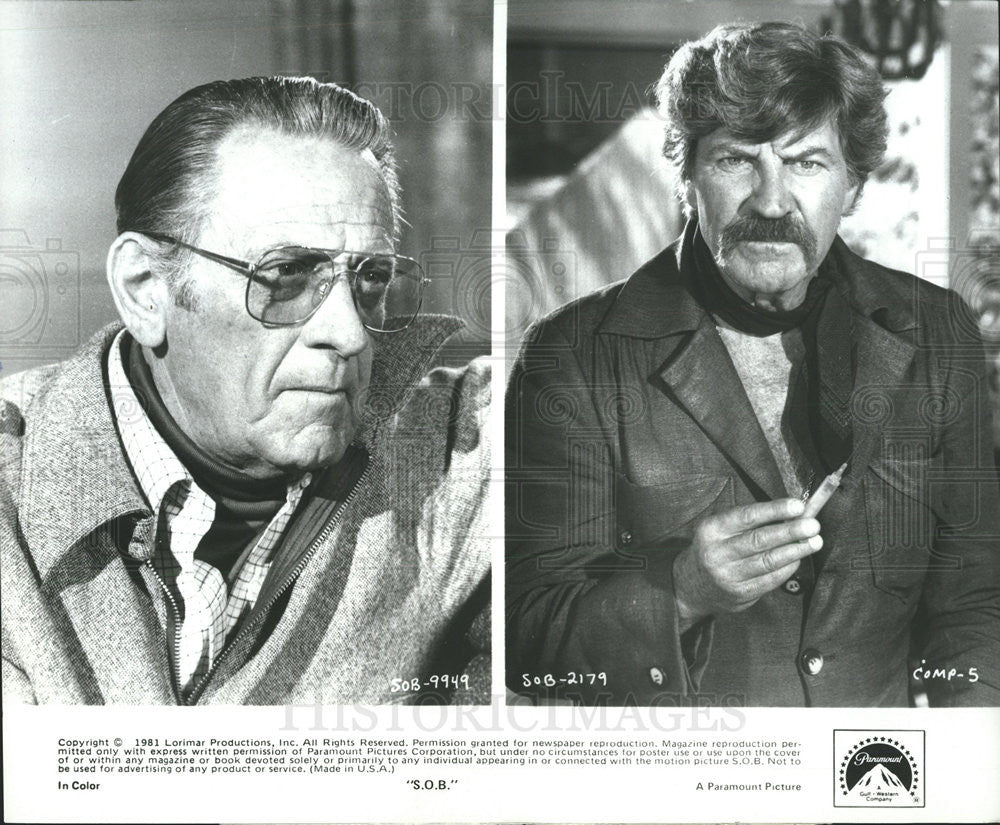 1981 Press Photo William Holden &amp; Robert Preston Star In &quot;S.O.B.&quot; - Historic Images