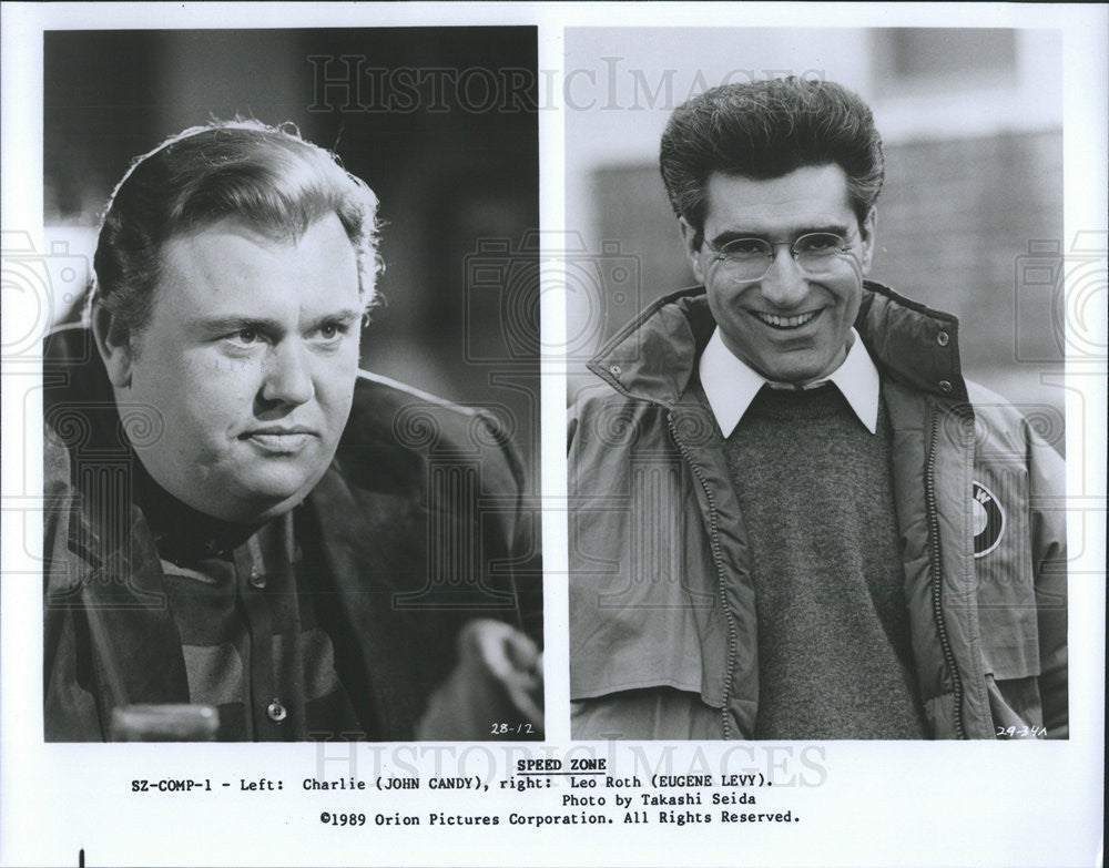 1989 Press Photo John Candy, Eugene Levy star in &quot;Speed Zone&quot; - Historic Images