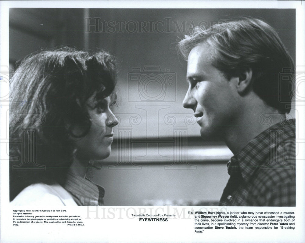 1981 Press Photo Eyewitness William Hurt Sigourney Weaver - Historic Images