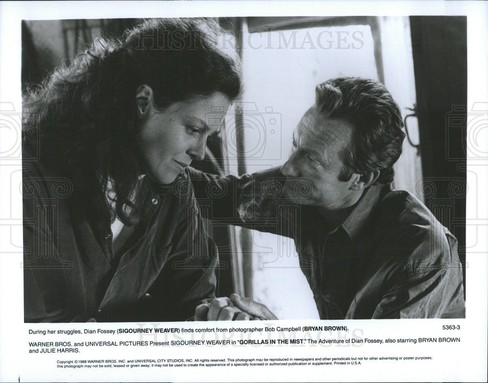 1988 Press Photo Sigourney Weaver &amp; Bryan Brown Star In &quot;Gorillas In The Mist&quot; - Historic Images