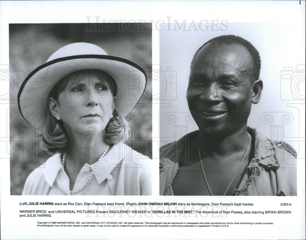 1988 Press Photo Julie Harris &amp; John Omirah Miluwi Star In Gorillas In The Mist - Historic Images