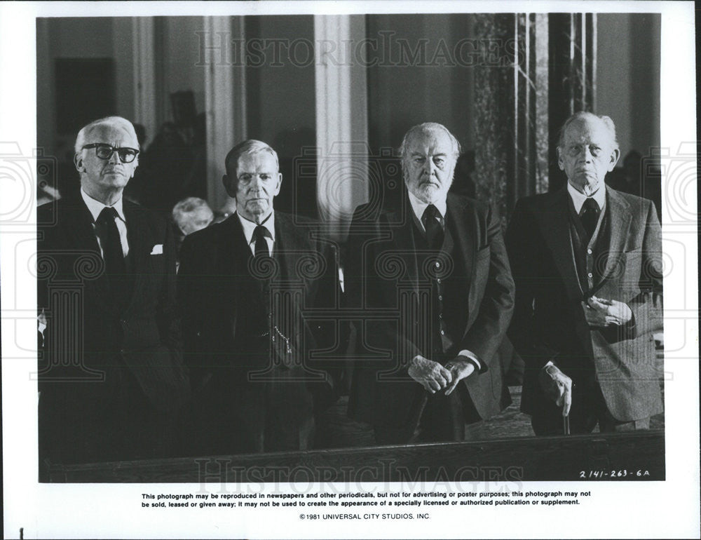 1981 Press Photo Fred Astaire Melvyn Douglas Douglas Fairbanks, Jr &quot;Ghost Story&quot; - Historic Images