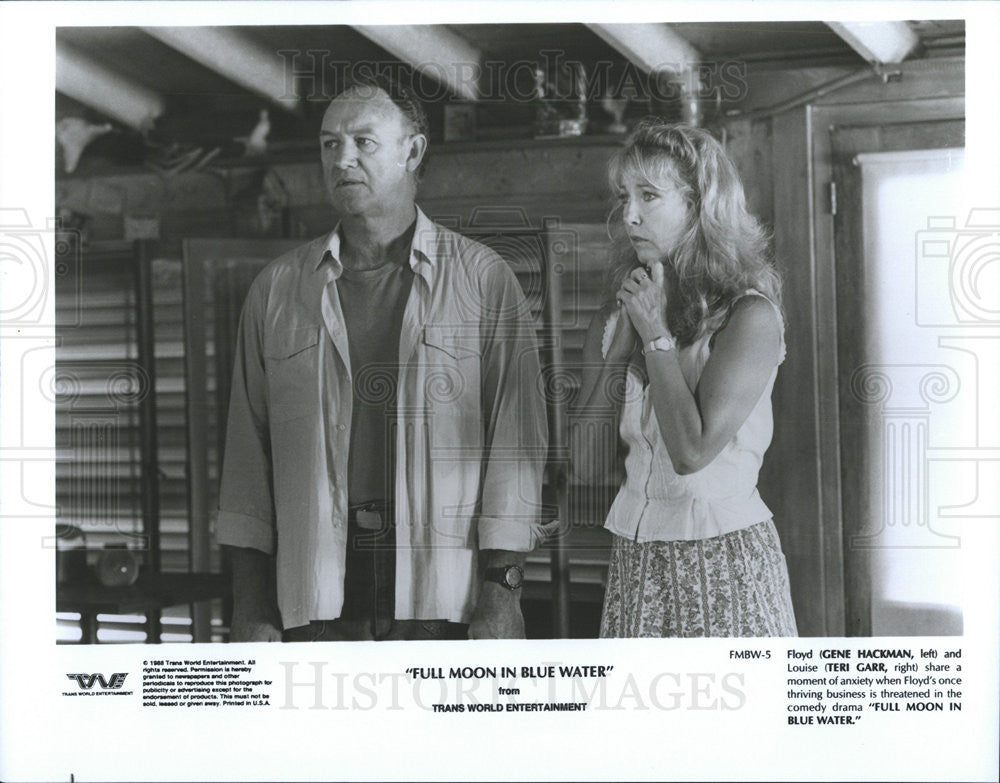 1988 Press Photo Gene Hackman Teri Garr Actors Full Moon Blue Water - Historic Images