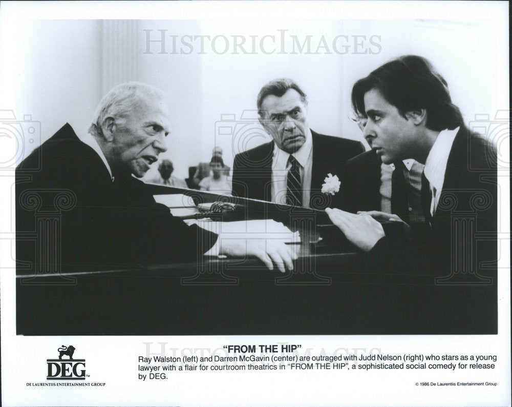 1986 Press Photo Ray Walston, Darren McGavin, Judd Nelson in &quot;From The Hip&quot; - Historic Images