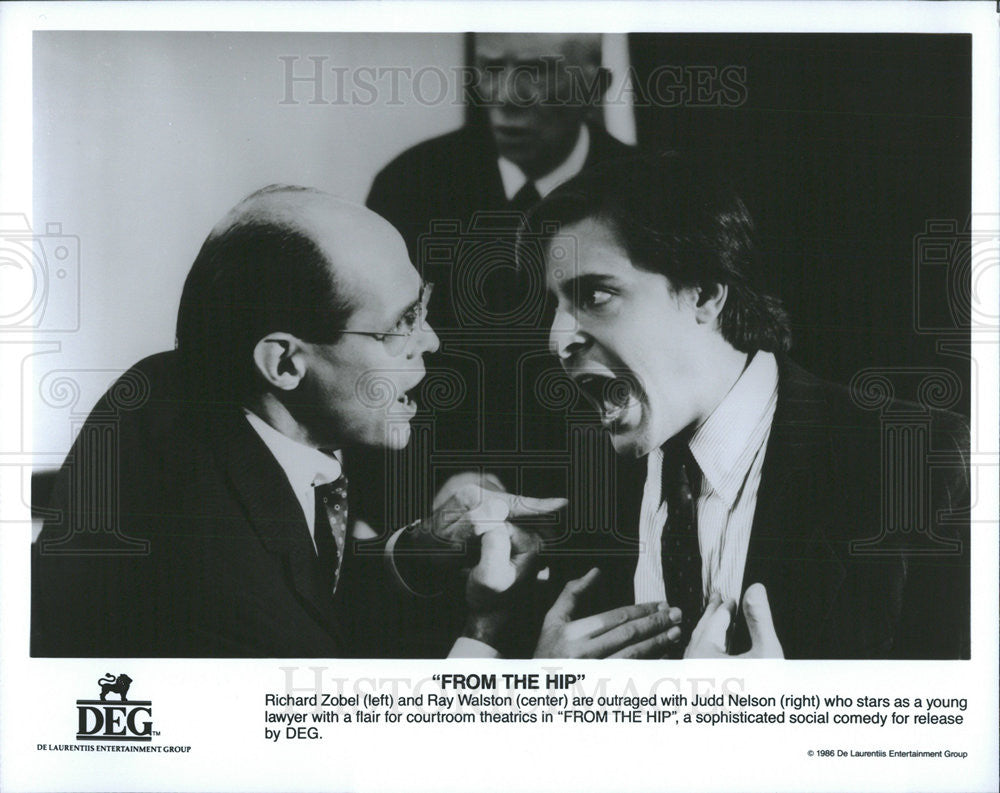 1986 Press Photo Richard Zobel, Ray Walston, Judd Nelson in &quot;From The Hip&quot; - Historic Images