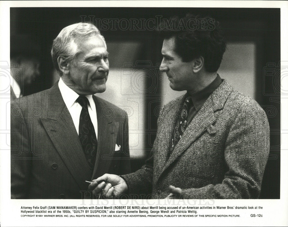 1991 Press Photo Sam Wanamaker &amp; Robert De Niro Star In &quot;Guilty By Suspicion&quot; - Historic Images