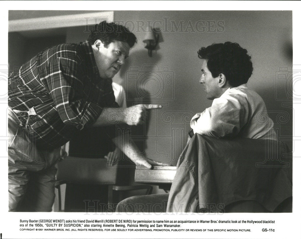 1991 Press Photo George Wendt &amp; Robert De Niro Star In &quot;Guilty By Suspicion&quot; - Historic Images