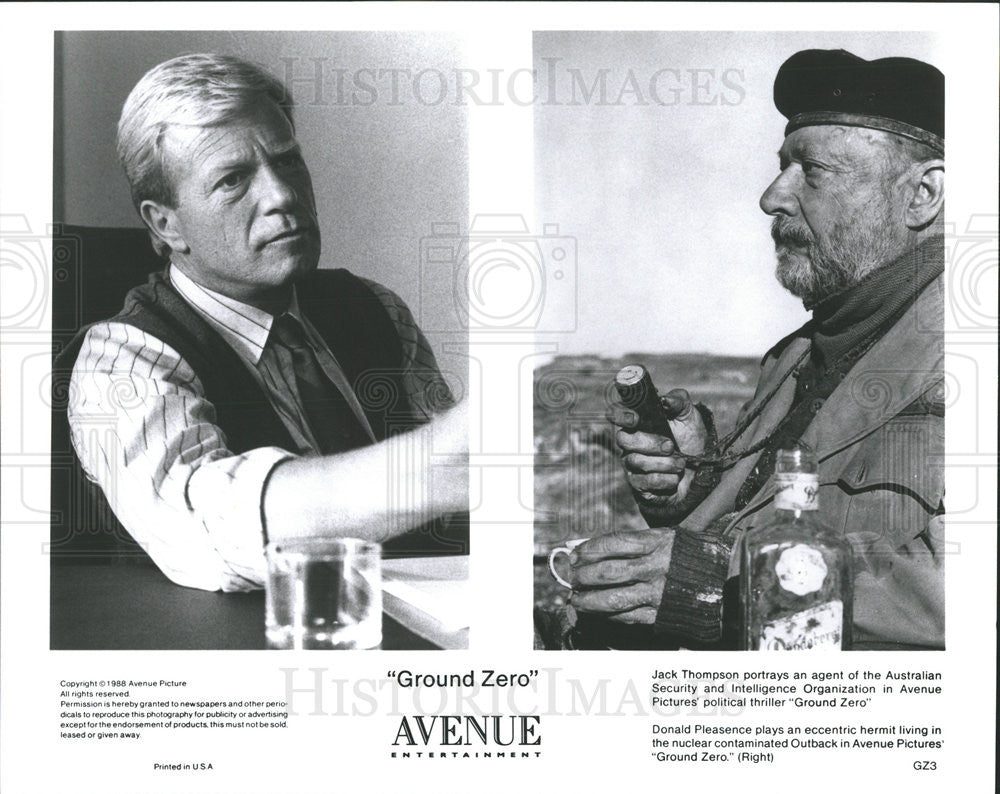 1988 Press Photo Jack Thompson Donald Pleasence Actors Ground Zero - Historic Images