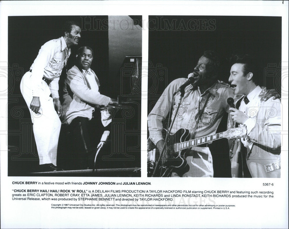 1987 Press Photo Chuck Berry Hail! Hail! Hail! Rock &#39;N&#39; Roll Johnny Johnson - Historic Images