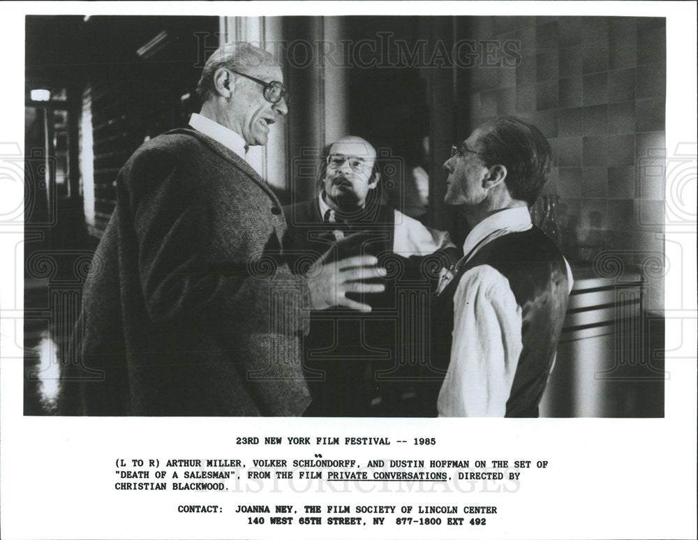 1985 Press Photo Arthur Miller, Volker Schlondorff &quot;Death Of A Salesman&quot; - Historic Images