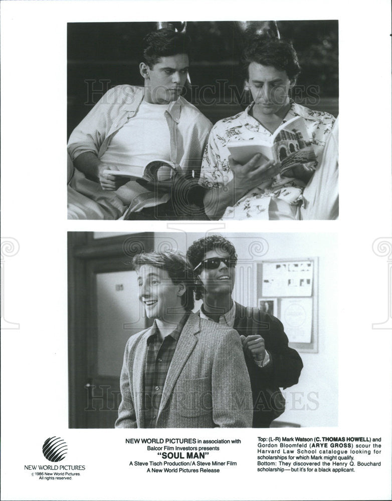 1986 Press Photo Mark Watson, C. Thomas Howell, Arye Gross in &quot;Soul Man&quot; - Historic Images