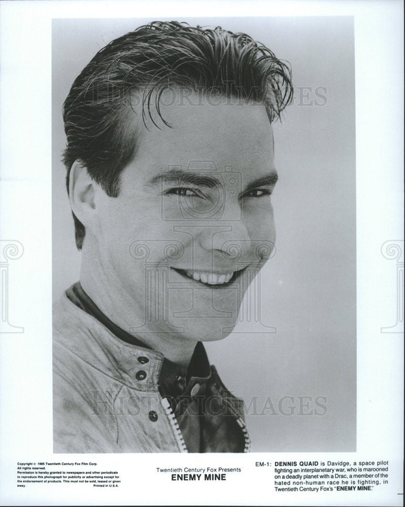 1985 Press Photo Dennis Quaid in &quot;Enemy Mine&quot; - Historic Images