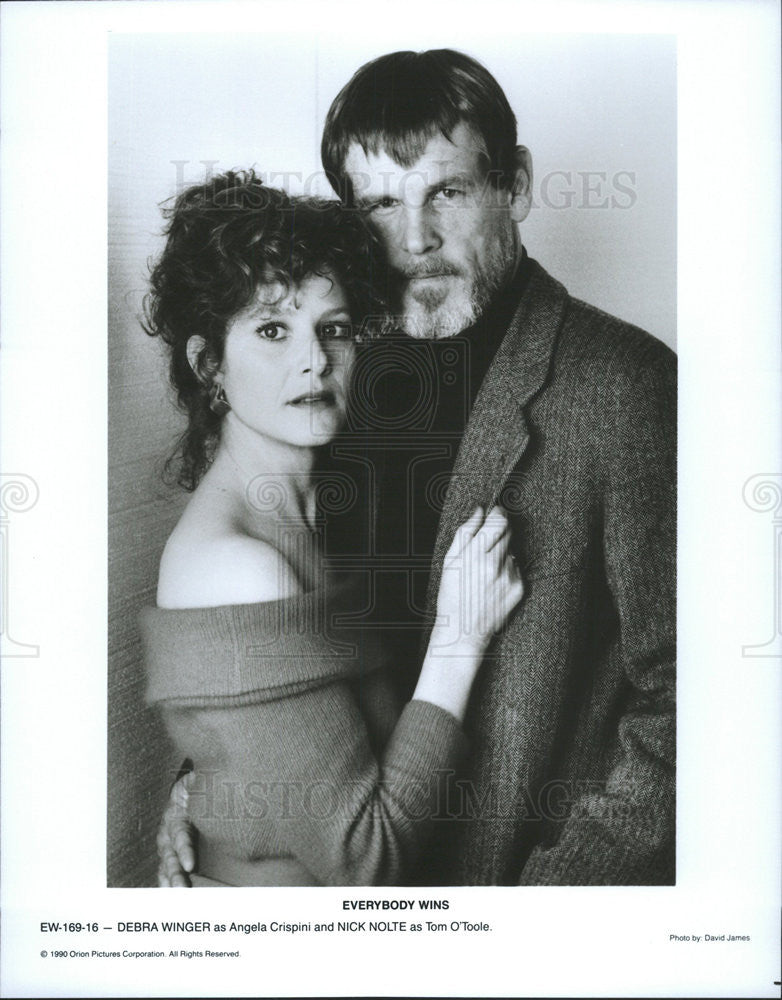 1990 Press Photo Debra Winger Actress Nick Nolte Actor Everybody Wins Film - Historic Images
