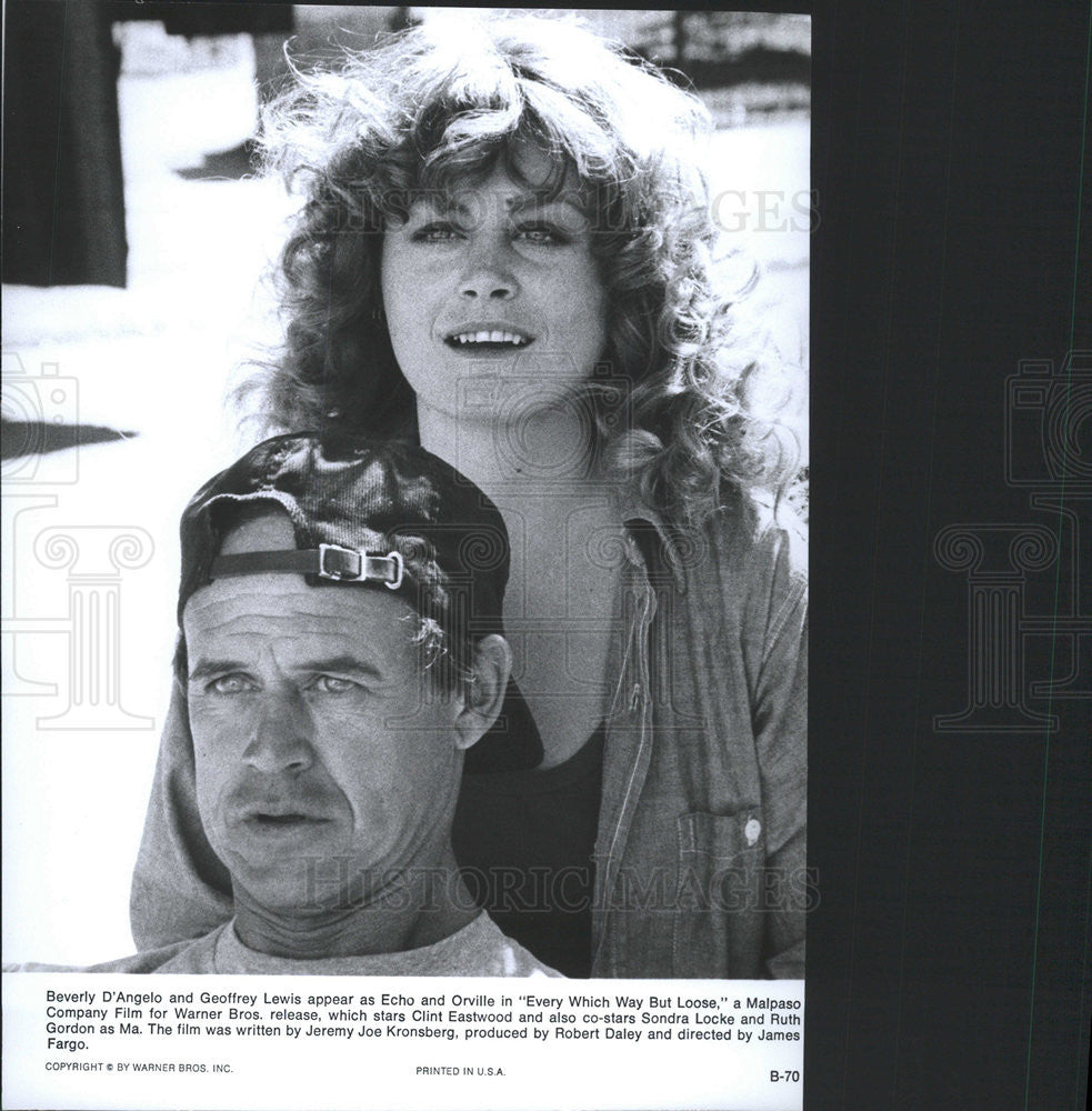 1978 Press Photo Beverly D&#39;Angelo and Geoffrey Lewis &quot;Every Which Way But Loose&quot; - Historic Images