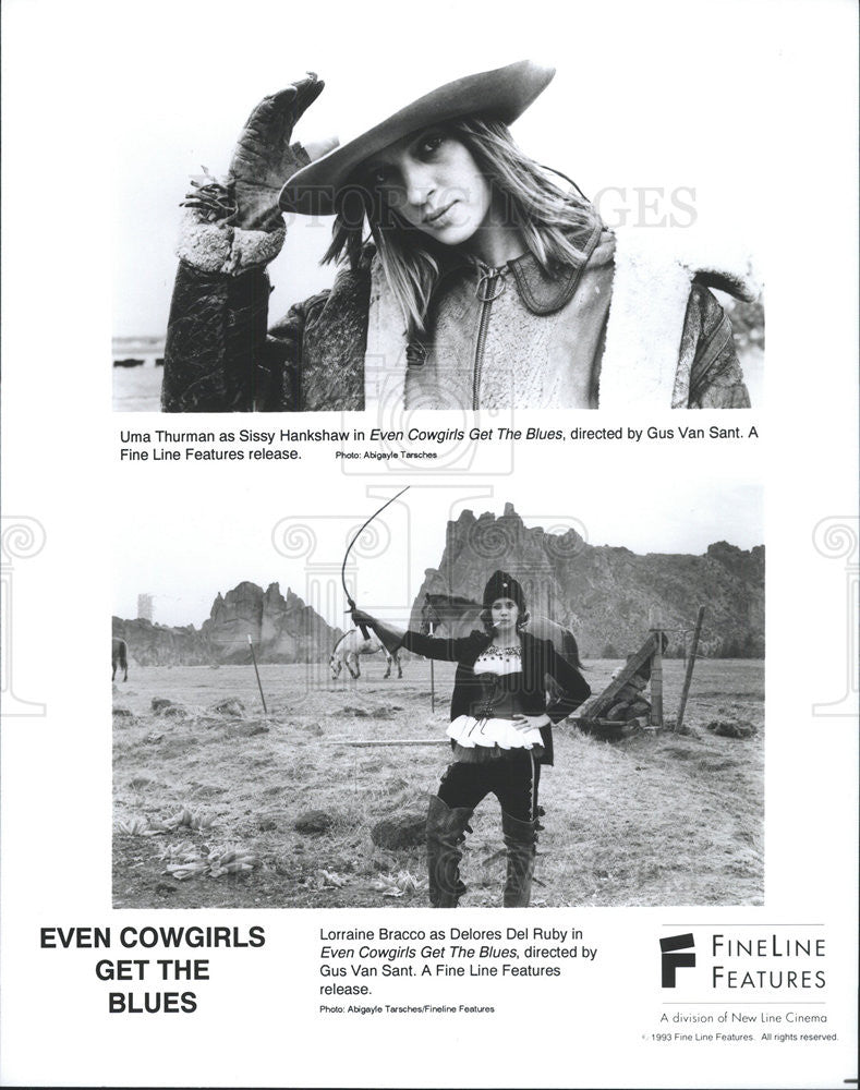 1993 Press Photo Uma Thurman, Lorraine Bracco &quot;Even Cowgirls Get The Blues&quot; - Historic Images