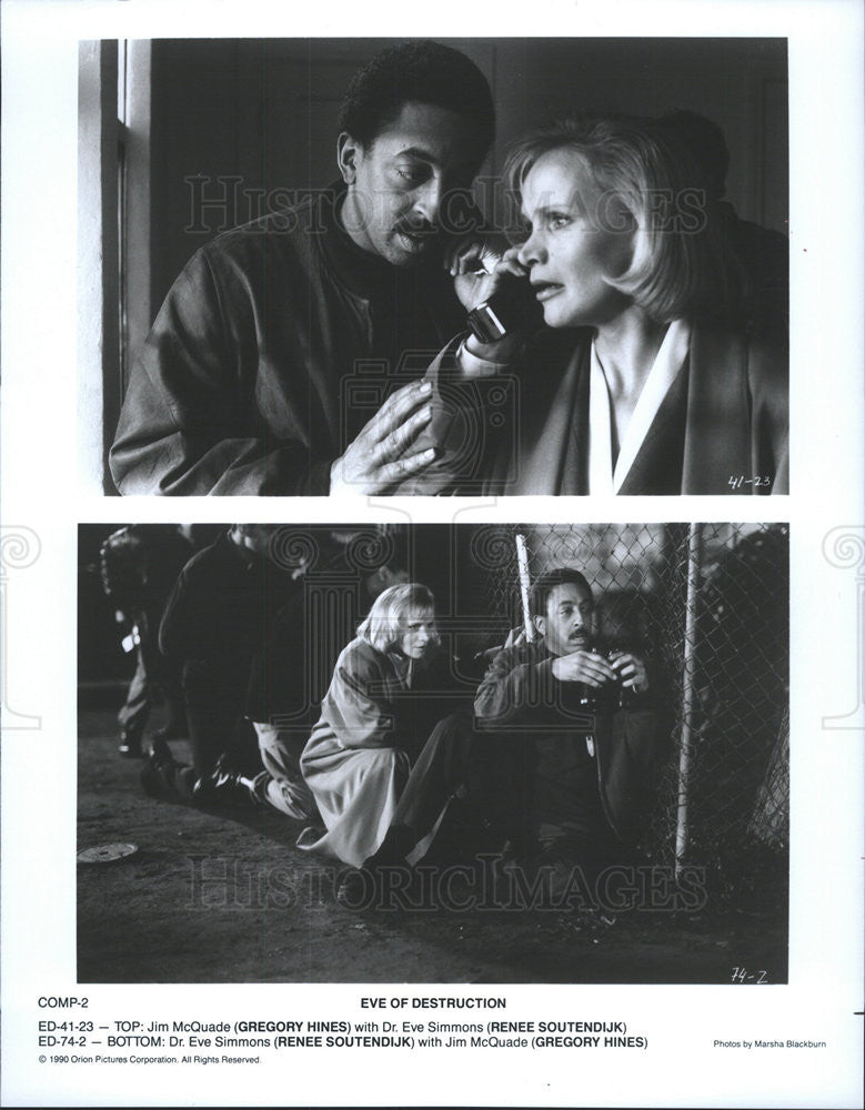 1990 Press Photo Gregory Hines, Renee Soutendijk in &quot;Eve Of Destruction&quot; - Historic Images