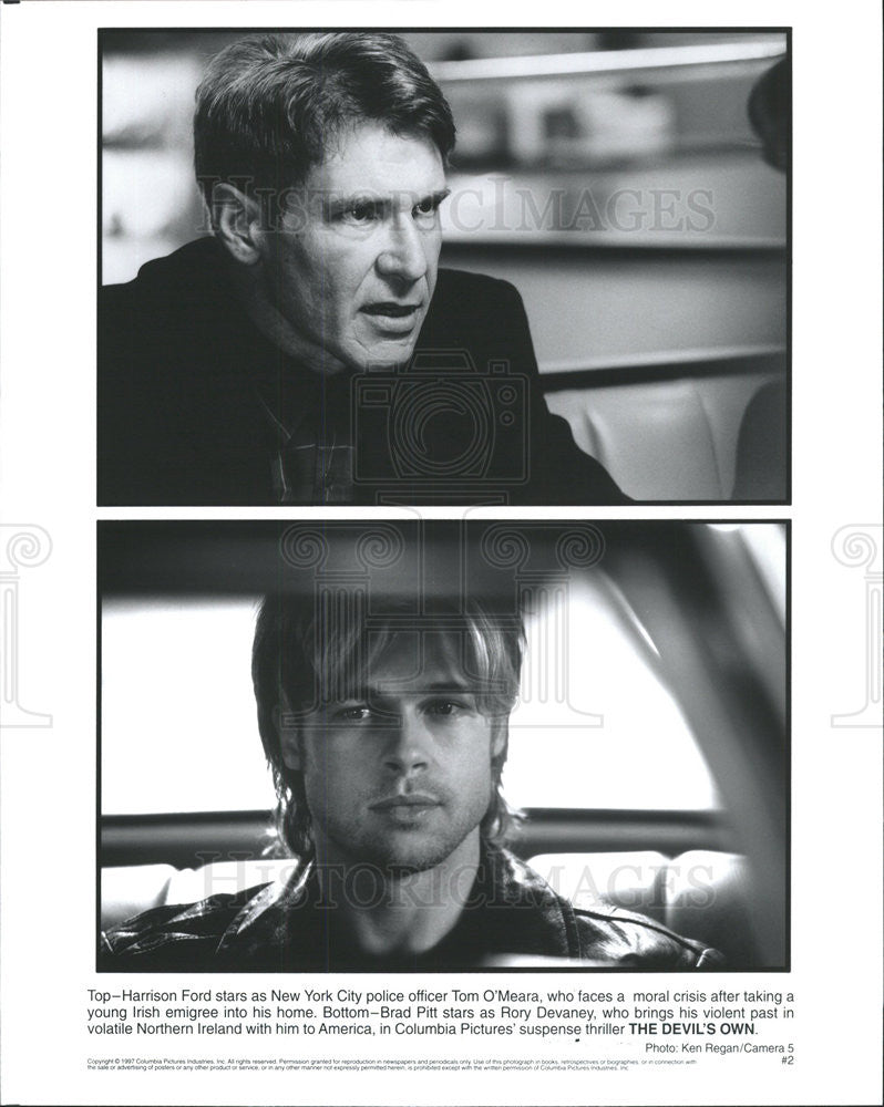 1997 Press Photo Harrison Ford, Brad Pitt in &quot;The Devil&#39;s Own&quot; - Historic Images