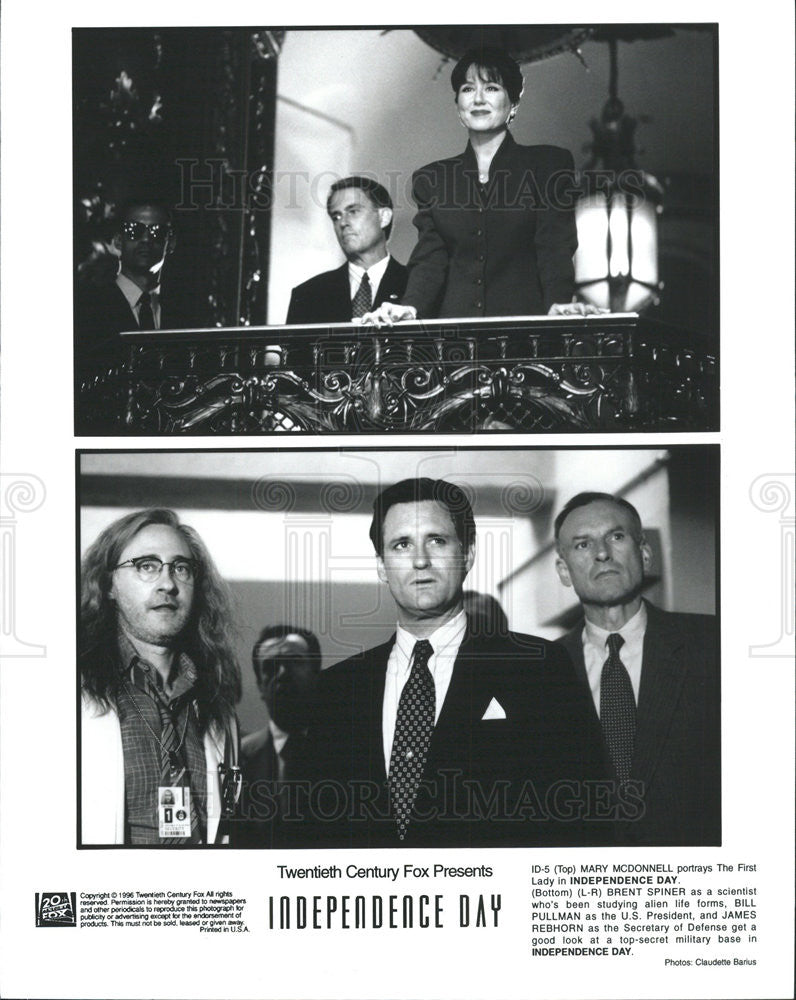 1996 Press Photo Mary McDonnell Brent Spiner Bill Pullman James Rebhorn Actors - Historic Images