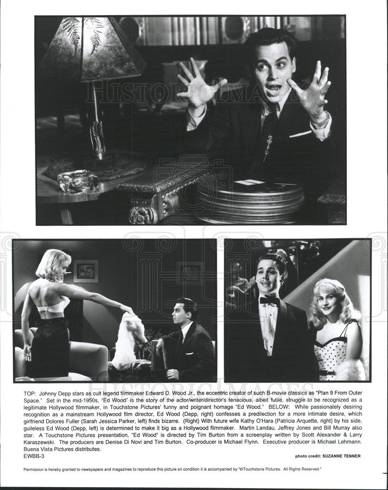 Press Photo Johnny Depp Sarah Jessica Parker Patricia Arquette Actors Ed Wood - Historic Images