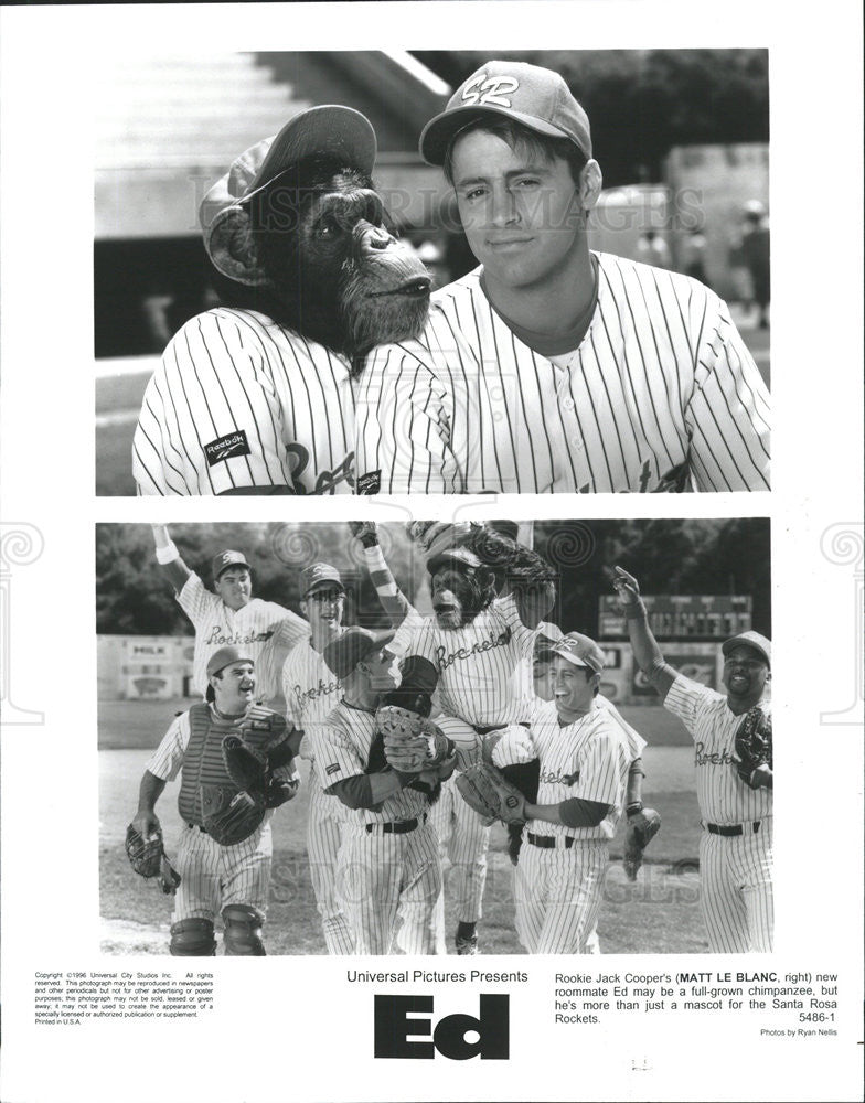 1996 Press Photo Matt Le Blanc Actor Chimpanzee Baseball Film Movie Ed - Historic Images